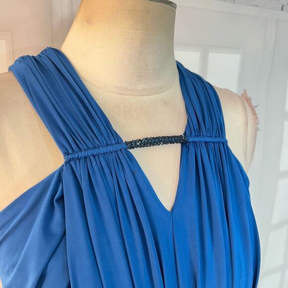 Ranna Gill blue sleeveless draped jersey gown with crystal embellishment size sm - Picture 4 of 13